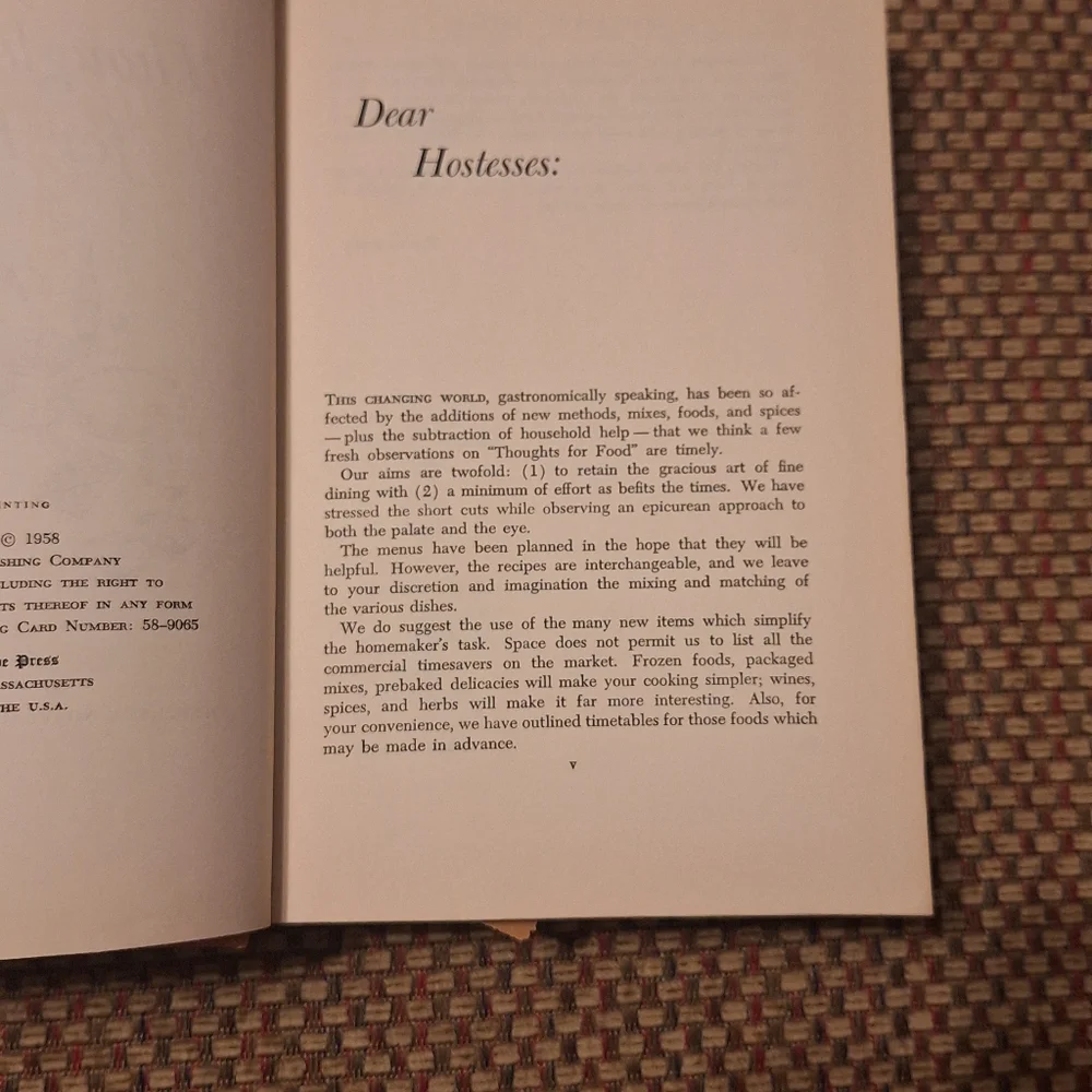 'Thoughts for Buffets' Cookbook Copyright 1958
